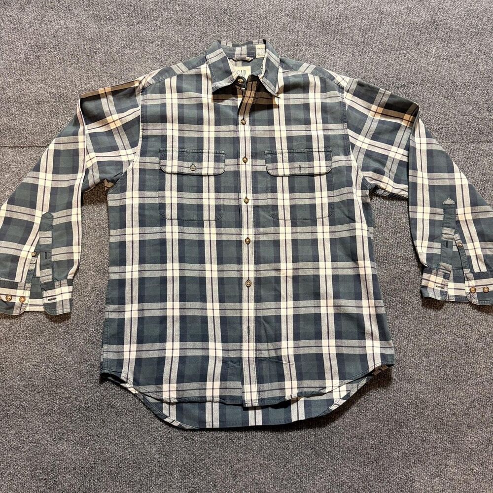 Gap Shirt Mens Small Blue Plaid Flannel Long Sleeve Button Up Pockets Casual